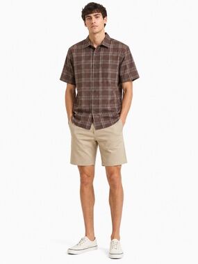 Redlands Brown Plaid Cargo Style Short Sleeve Shirt – Size Medium EUC